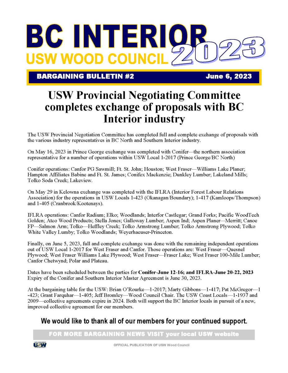 BC Interior Bargaining Bulletin #2 - June 6 2023